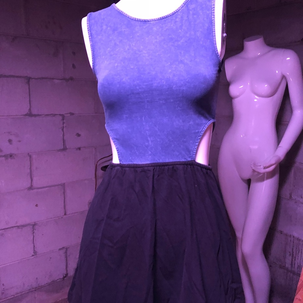 Blue Denim and Black Mini Dress